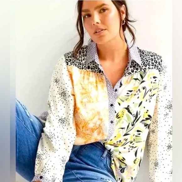 Anthropologie Tops - Anthropologie Maeve Alida Contrast Button Front Shirt